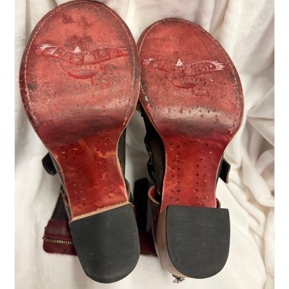 Freebird Steven Black Leather Sandal Buckle Peep Toe Heeled Booties Braden Sz 9 - Picture 7 of 8